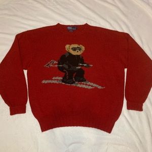 Rare Polo Ralph Lauren Hand Knit Wool Ski Polo Bear 94’ Red Sweater XL
